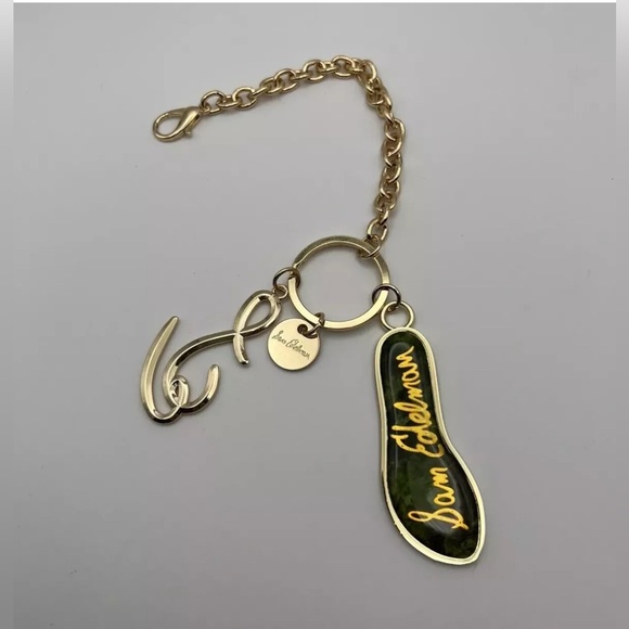 Designer Keychain Charms Goldtone Metal Logo Marbelized Shoe Sam Edelman Sandal - Picture 13 of 13